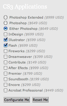 CS3 Configurator Selection